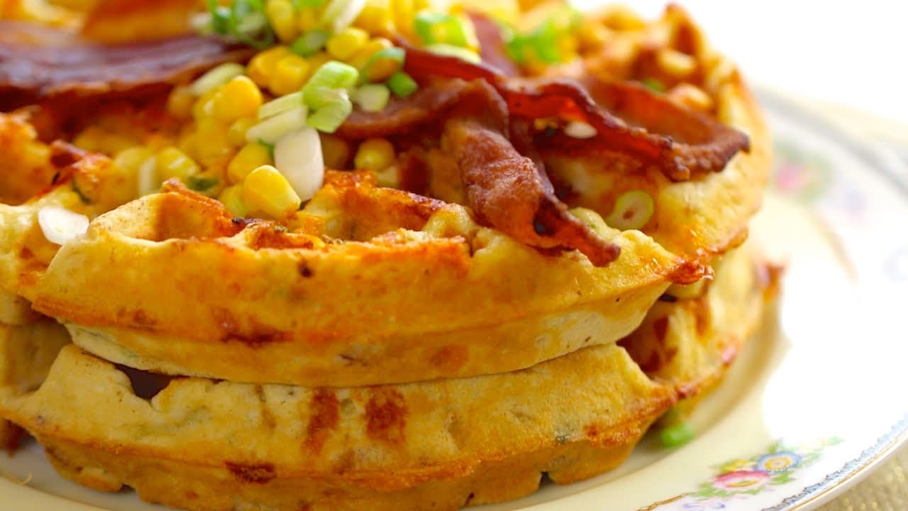 Bacon and Cheese Loaded Hashbrown Waffles - Big Bear's Wife