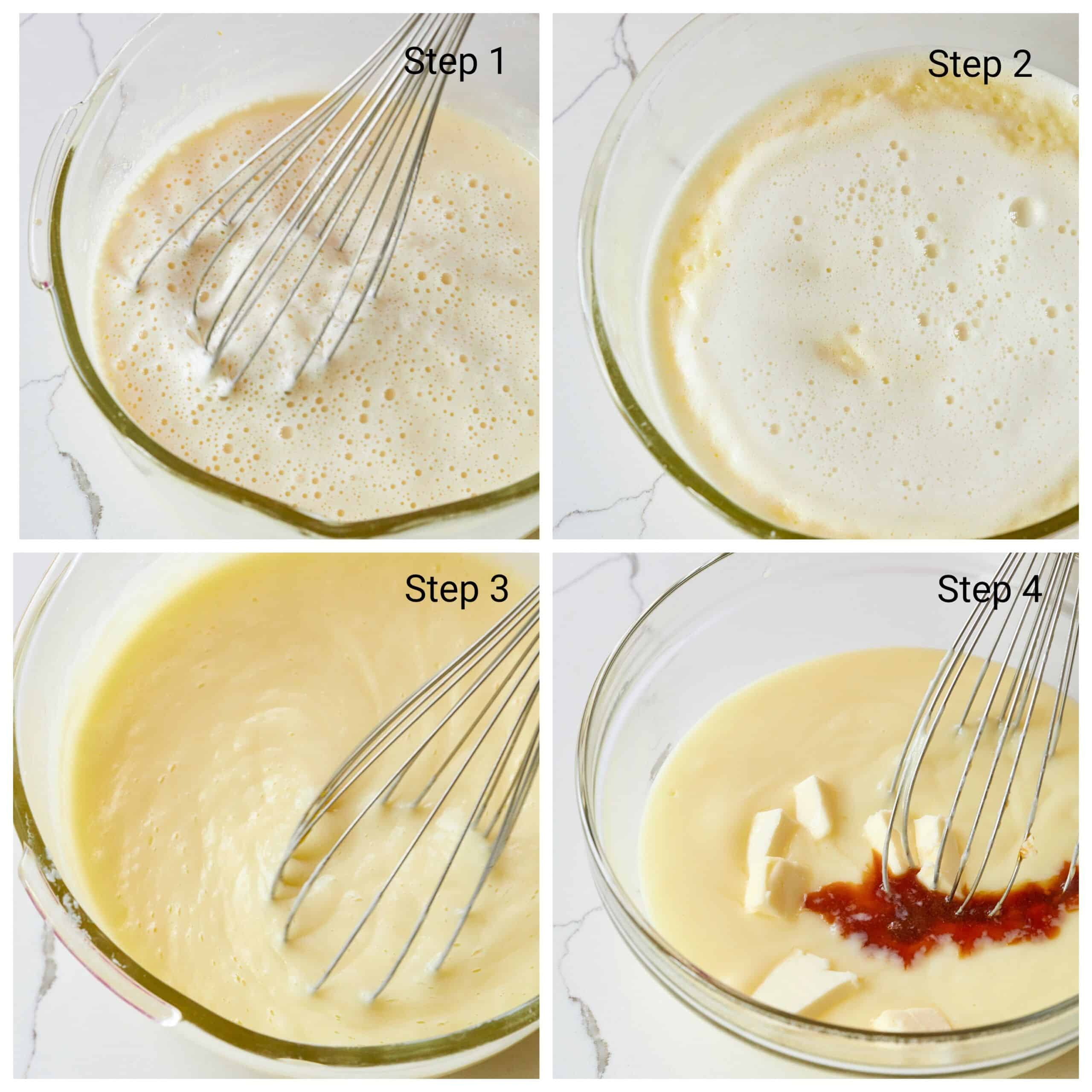 Step-by-step instructions on how to make 10-Minute Microwave Banana Pudding: In a bowl, whisk together egg yolks, sugar, cornstarch, salt, and milk until smooth. Microwave on high starting with 3-4 minutes. Carefully remove, whisk, and microwave again.  Once the pudding starts to thicken and bubble, give it a final whisk with caution! Microwave one more time. Timing may vary depending on the power of your microwave. Once thickened, whisk in butter and vanilla extract.
