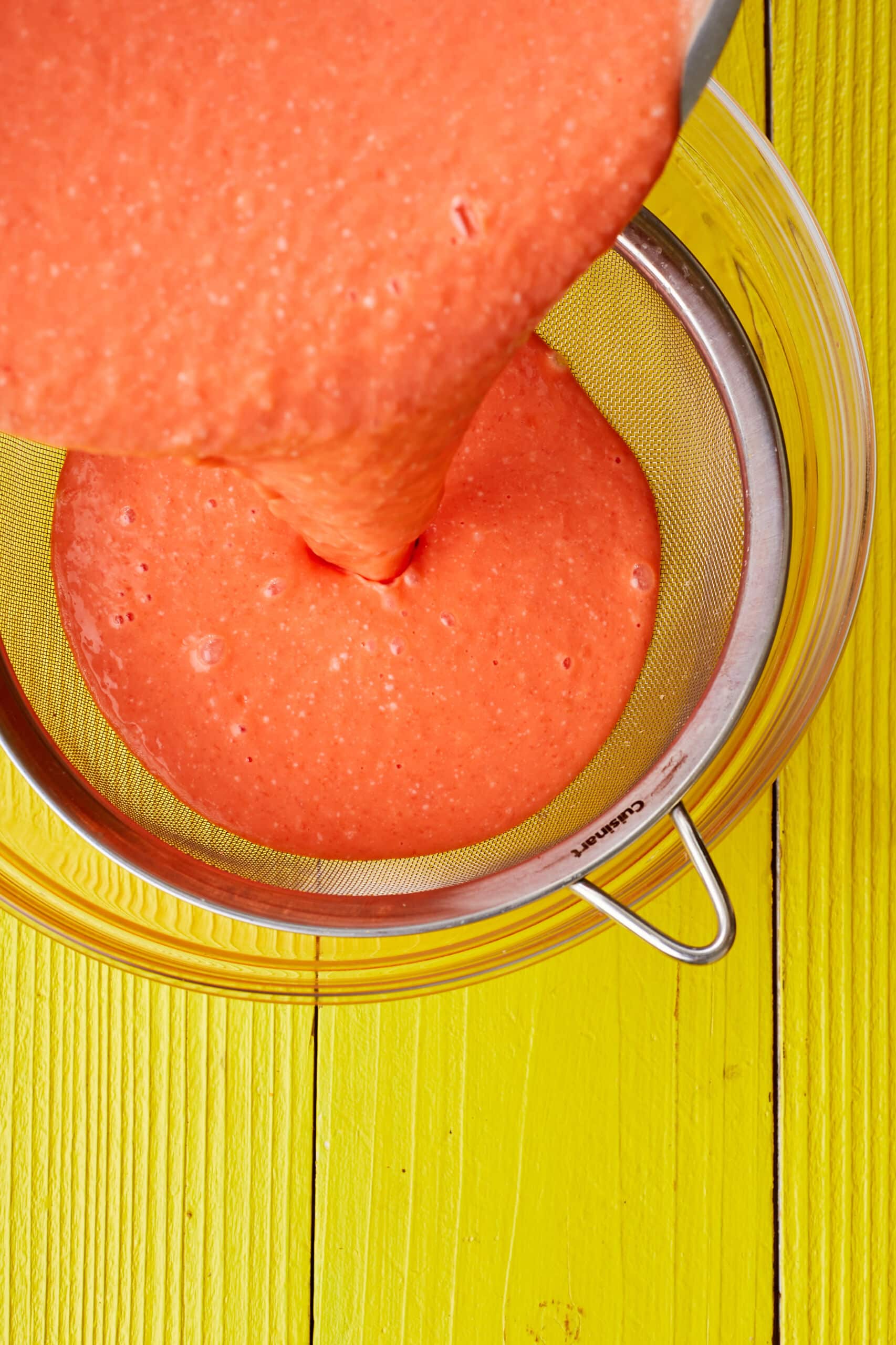 Step-by-step instructions on how to make Sicilian Eagless Watermelon Gelato: Pass the mixture through a fine-mesh strainer. Refrigerate for at least two hours.