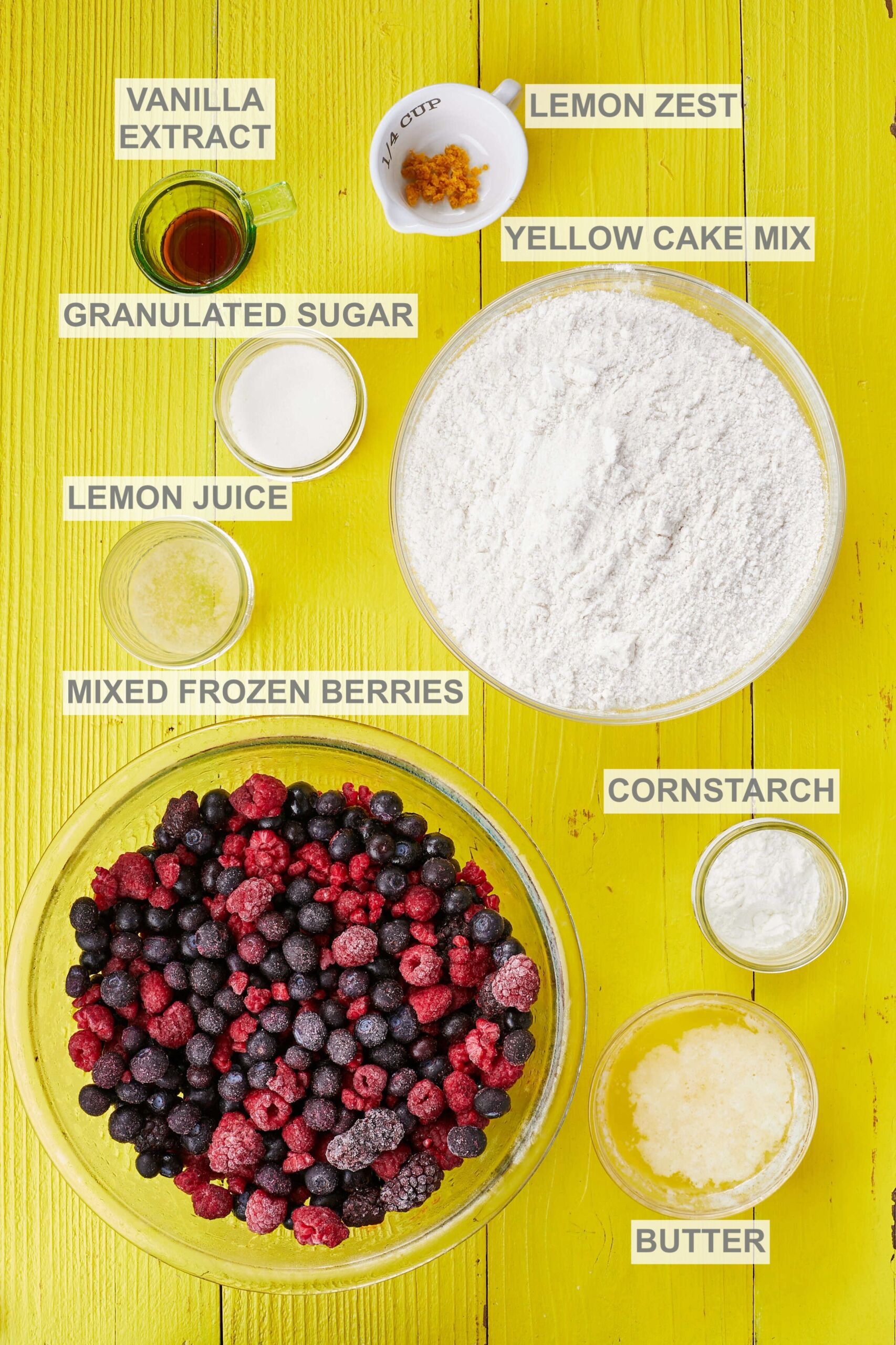 Ingredients of Mixed Berry Cobbler With Cake Mix