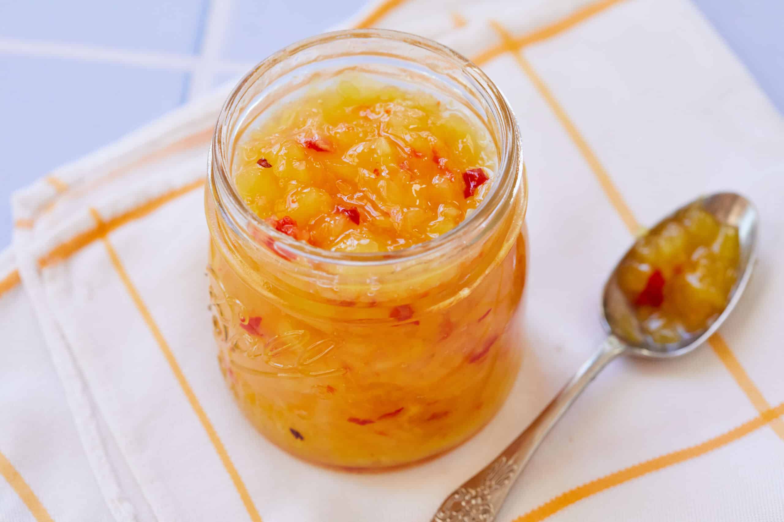 A jar of Pineapple Chutney with Chjilli